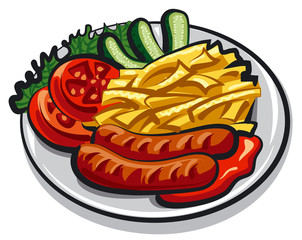 sausages with fries