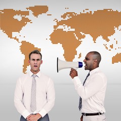 Composite image of businessman yelling with a megaphone