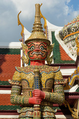 The Golden Pagoda and Yak statue at the phra kaew, bangkok,Thailand