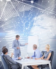 Composite image of business people listening during meeting 