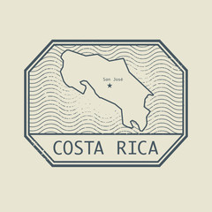 Stamp with the name and map of Costa Rica