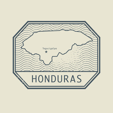 Stamp with the name and map of Honduras