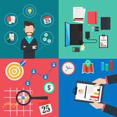 Collection of flat colorful business and finance concepts icons