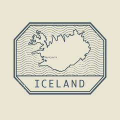 Stamp with the name and map of Iceland