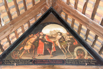 Luzern Switzerland wooden bridge antique skeleton paintings