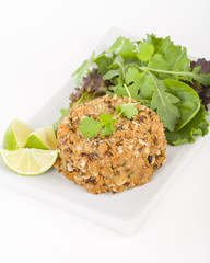 Fishcake - Deep-fried tuna, lime and coriander fishcake served with salad.
