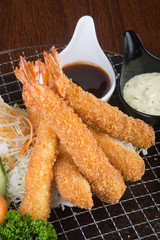japanese cuisine. tempura prawn on the background