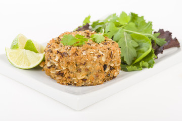 Fishcake - Deep-fried tuna, lime and coriander fishcake served with salad.
