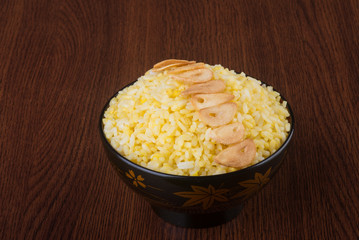 japanese cuisine. ginger fried rice on the background