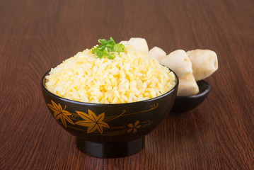 japanese cuisine. ginger fried rice on the background