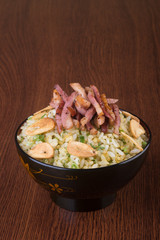 japanese cuisine. ginger fried rice on the background