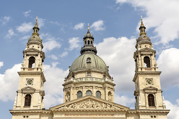 Fototapeta na wymiar Towers And Dome of St. Stephen's Basilica, Budapest, Hungary