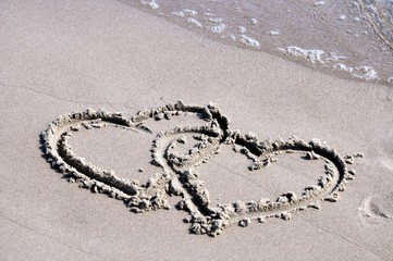 Zwei liebende Herzen am Strand