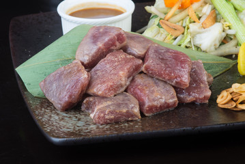 japanese cuisine. beef cube on the background