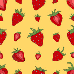 Seamless pattern Set red strawberries