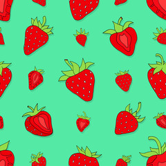 Seamless pattern Set red strawberries