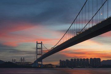 Fototapeta na wymiar Tsing Ma bridge in Hiong Kong under sunset