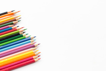Color pencil with copy space isolated on whtie background,education concept.