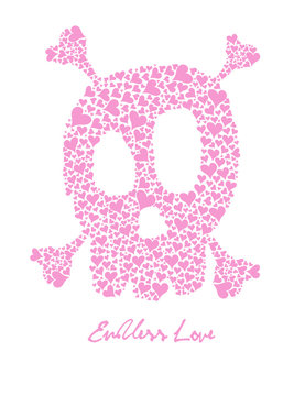 Pink skull in love ironic icon/vector funny/T-shirt Graphics/Vector illustration/Skull poster/skull canvas print/pink skull design/Tattoo design/Skull and crossbones/skull vector