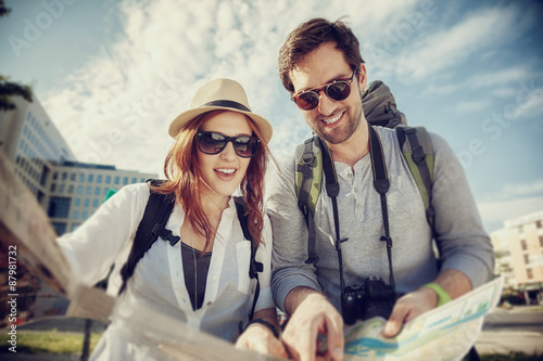 Tourist Couple Sightseeing City
