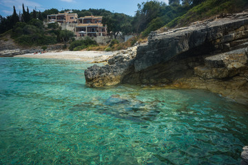 Seascape, cliffs and beaches on the island of Paxi, Greece