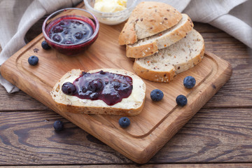 Overhead view on healthy breakfast with strawberry jam