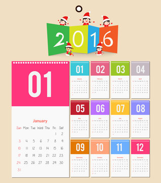 Template design - Calendar 2016 with paper page for months