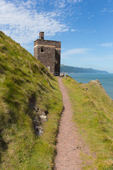 Fototapeta premium South west coast path near Porlock Somerset England UK coastguard tower 