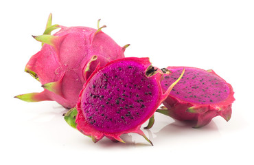 Red dragon fruit on white