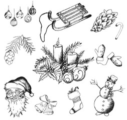 Vector set of Christmas hand drawn icons