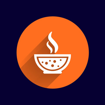 Bowl of Hot Soup with spoon Line Art. Icon isolated