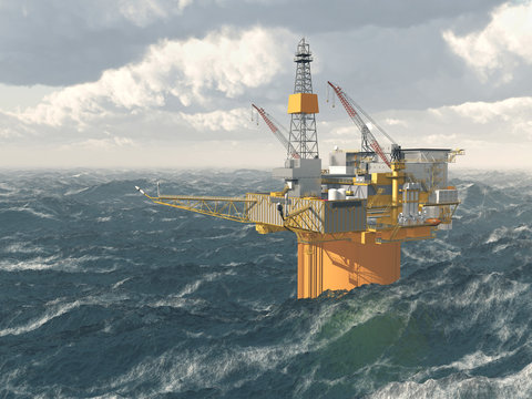 Oil platform in the stormy ocean