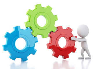 3d White business people and gear mechanism