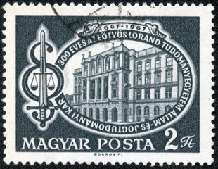 Obraz premium stamp printed in Hungary shows Faculty Building