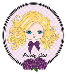 Beautiful romantic girl/cute girl/T-shirt Graphics/illustration princess girl/Vector Cute beautiful fashionable girl/Pretty girl/Girl illustration/frame postcard