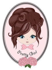 Beautiful romantic girl/cute girl/T-shirt Graphics/illustration princess girl/Vector Cute beautiful fashionable girl/Pretty girl/Girl illustration/frame postcard