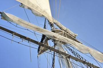 Fototapeta premium Sailing boat in the sea, blue sky