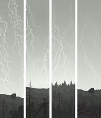 Vertical banner of lightning at night.