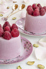 Indian kulfi raspberry ice cream with raspberry and pistachios  