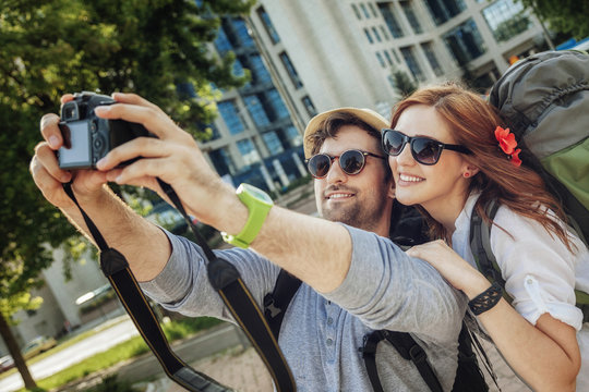Tourist Couple Taking Selfie