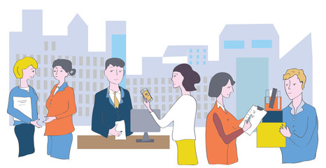 Business office and staff - meetings, conversations and cooperation