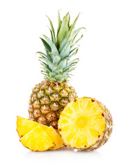 Pineapple with slices isolated on white - obrazy, fototapety, plakaty