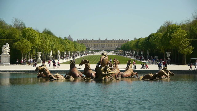 Fountain of Apollo and Versailles palace. France