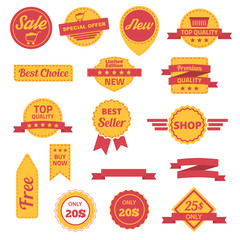 Vector badges labels, stickers and ribbons set. Vector illustration...