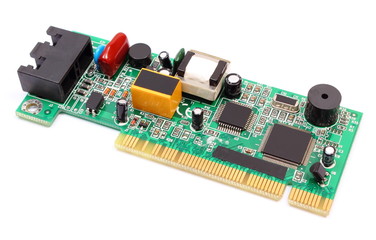 Printed circuit board on white background, technology