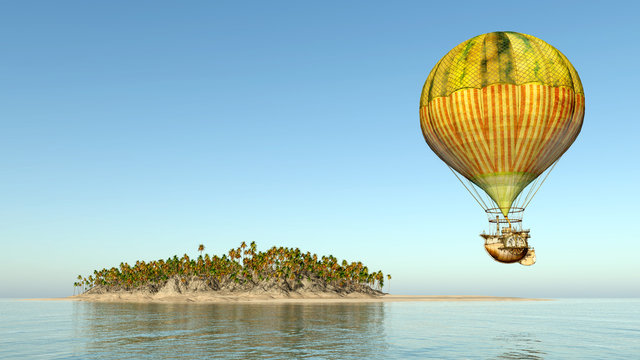 Fantasy hot air balloon and island