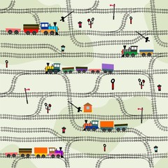 Funny kids seamless pattern railway with locomotives