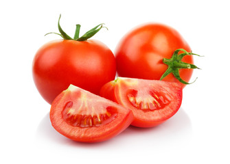Red tomatoes with cut isolated on white