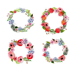 Watercolor flowers wreath set