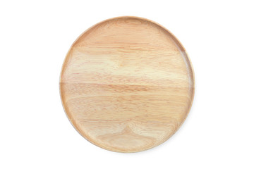 empty wooden plate isolated on white background